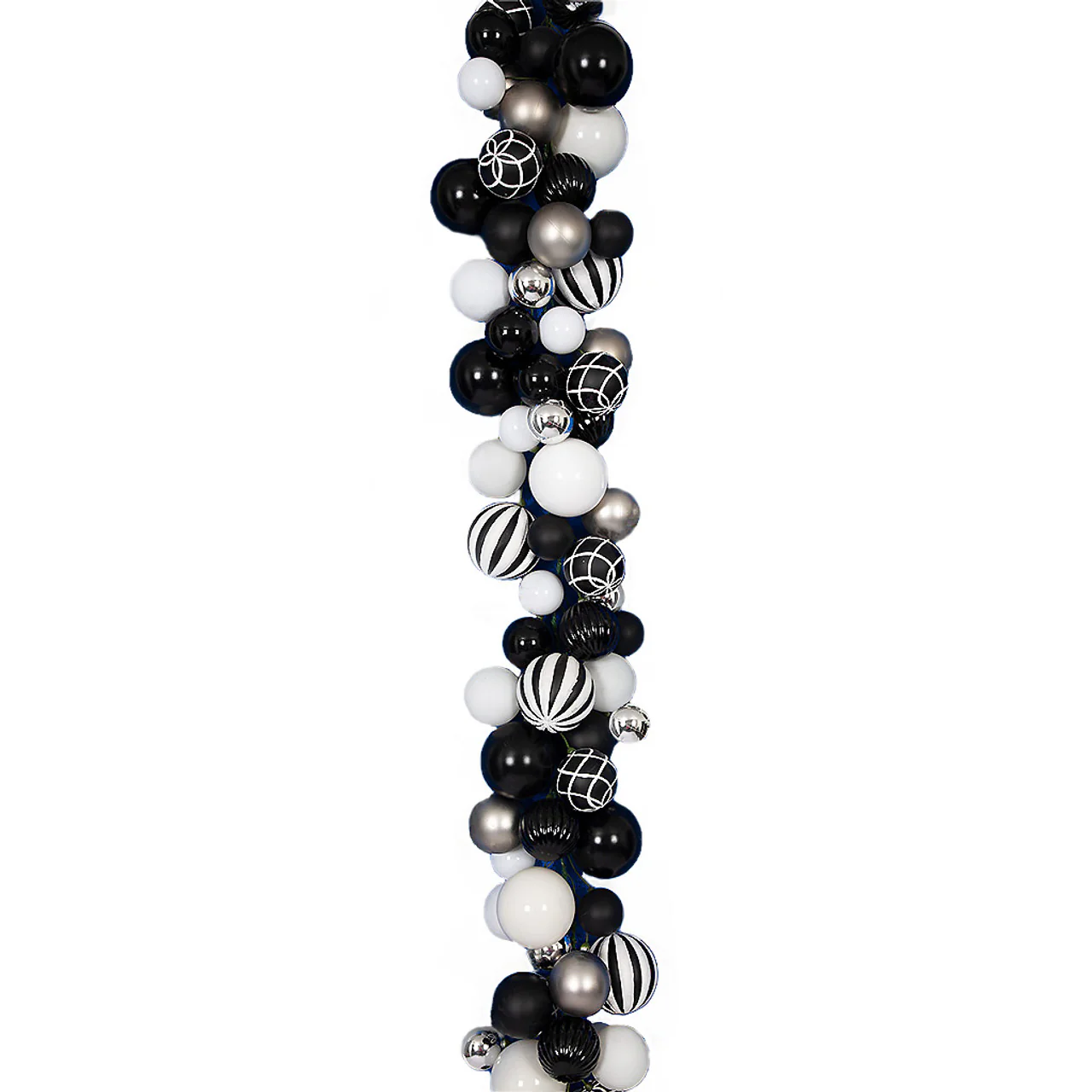 6' Mixed Matte & Reflective Ornamental Ball Garland -Black/White