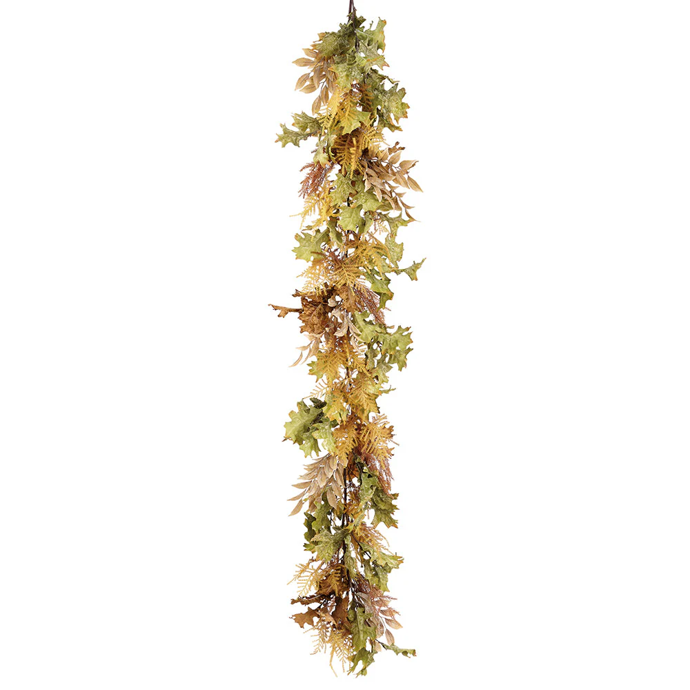 6' Oak Leaf & Fern Silk Garland -Green/Mustard (Pack of 2)