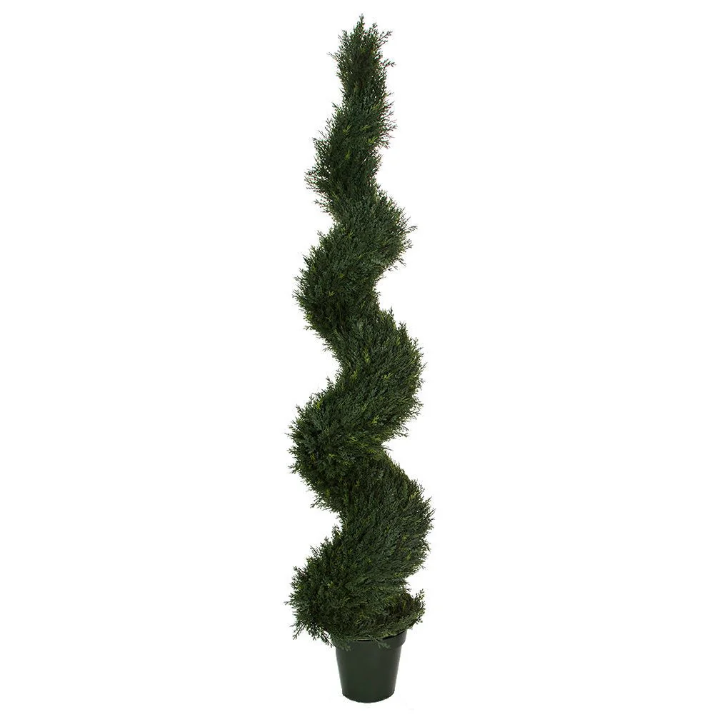 6' Outdoor UV-Resistant Artificial Pond Cypress Spiral Topiary Tree w/Pot -Green