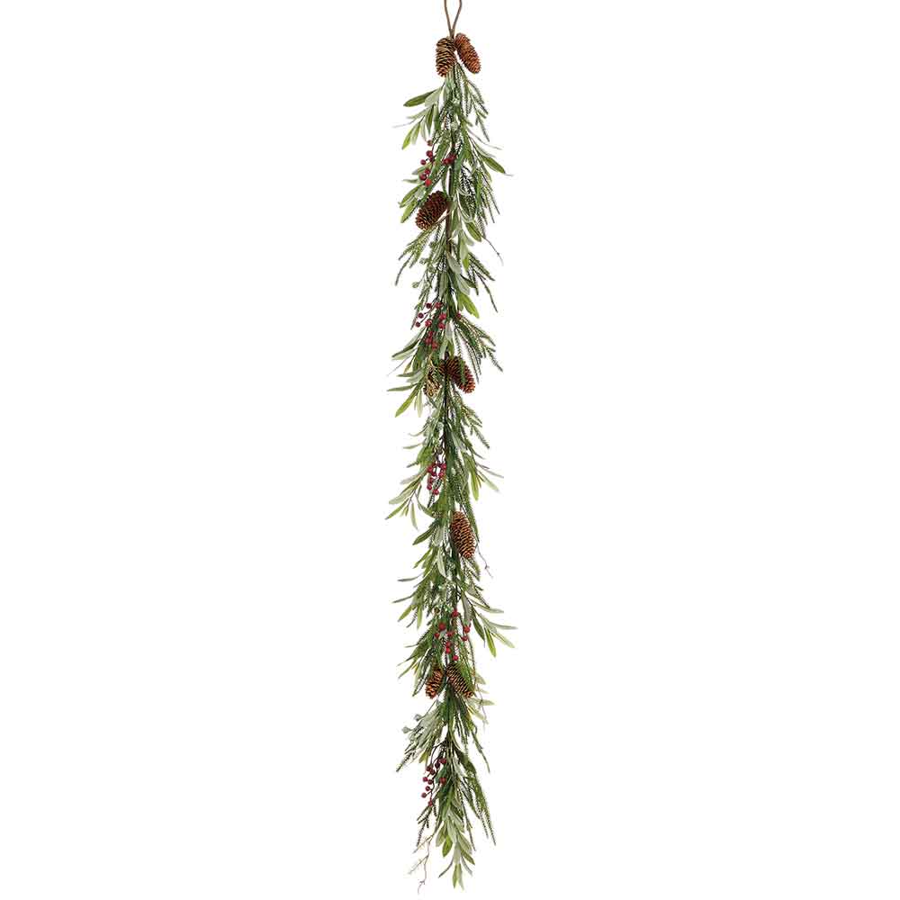 6' Pinecone, Berry, Pine & Eucalyptus Leaf Artificial Garland -Green/Brown (Pack of 2)