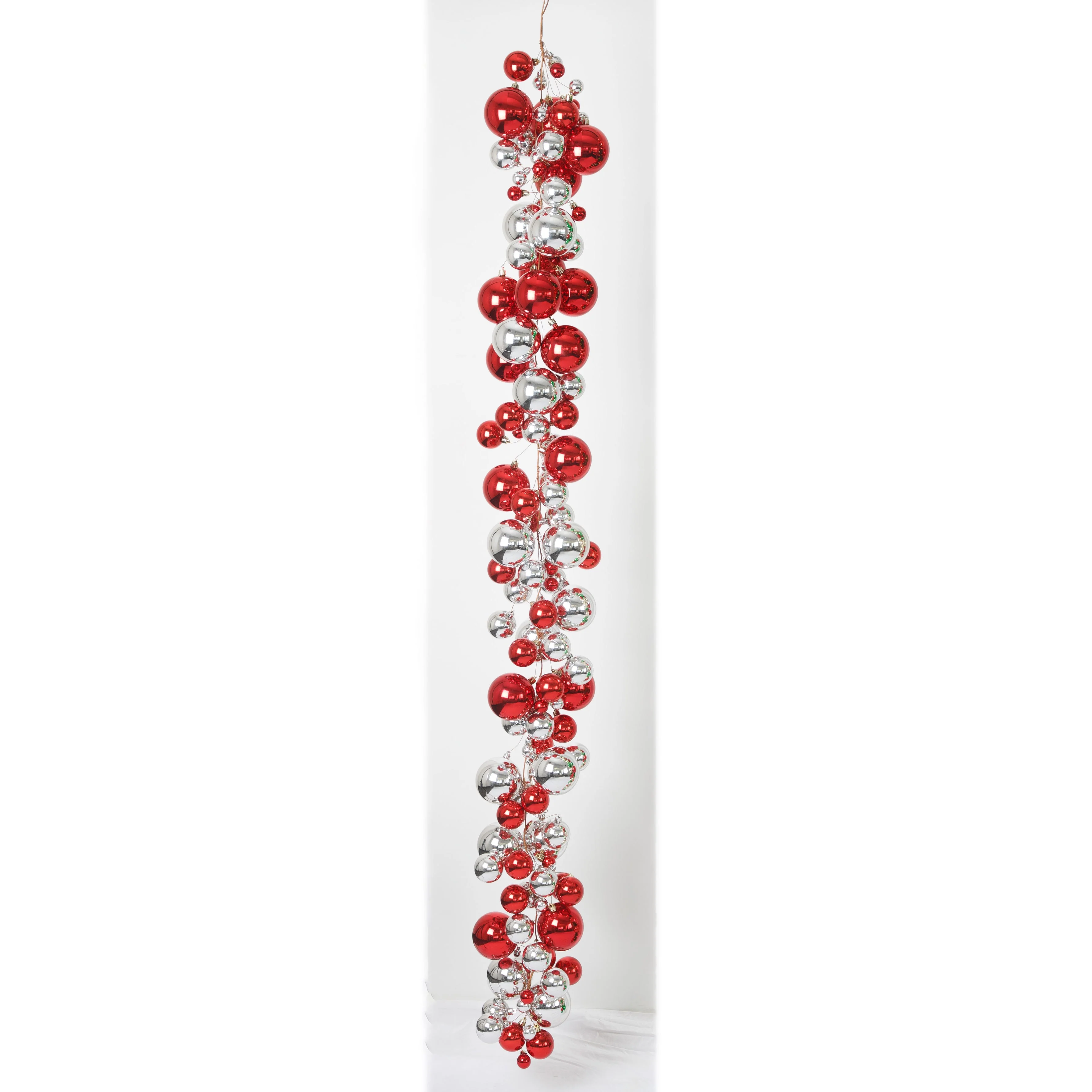 6' Plastic Mixed Reflective Ball Garland -Red/Silver (Pack of 2)