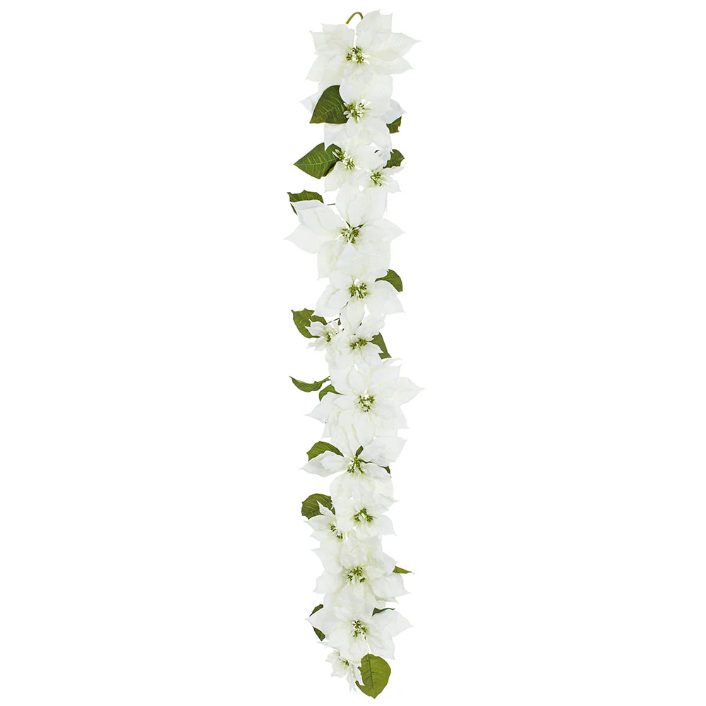 6' Poinsettia Flower Silk Garland -Cream (Pack of 4)
