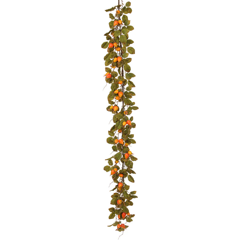 6' Rosehip Flower Silk Garland -Orange (Pack of 2)