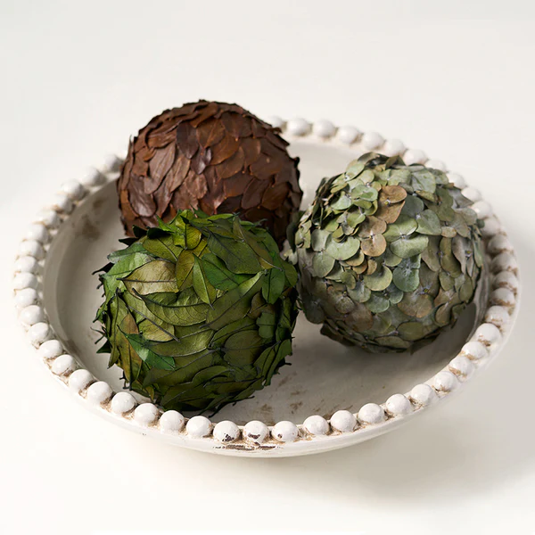 6" Set Of Preserved Topiary Leaf Balls -Green/Brown - Image 2