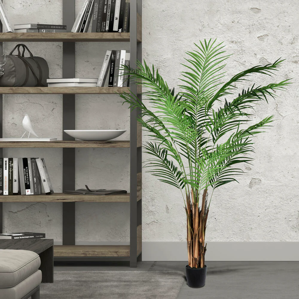 6' Silk Areca Palm Tree w/Plastic Pot -Green - Image 6