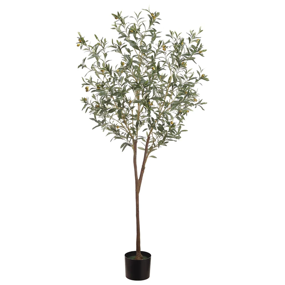 6' Silk Olive Tree w/Berries & Pot -Green/Gray (Pack of 2)