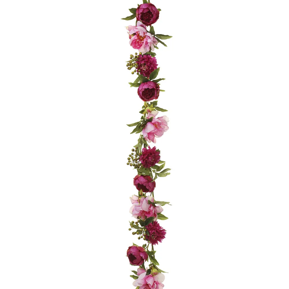6' Silk Peony & Ranunculus Flower Garland -Beauty/Pink (Pack of 2)