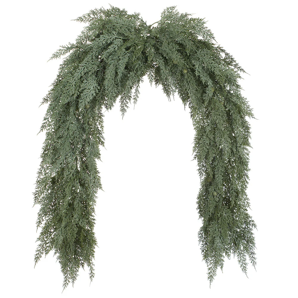 6' Wide PE Soft-Touch Artificial Juniper Mantel Swag -Gray/Green (Pack of 2)