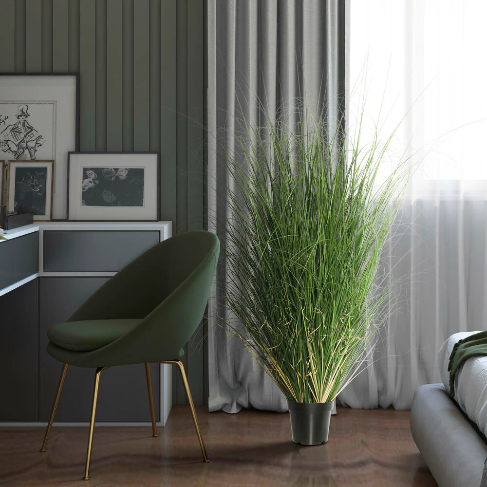60" IFR PVC Curled Grasss Artificial Plant w/Pot -Green - Image 4