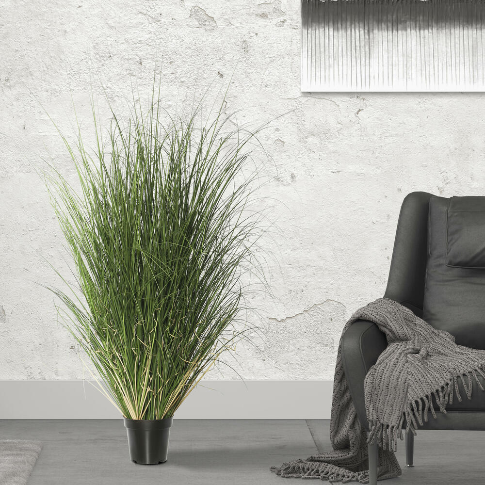 60" IFR PVC Curled Grasss Artificial Plant w/Pot -Green - Image 5