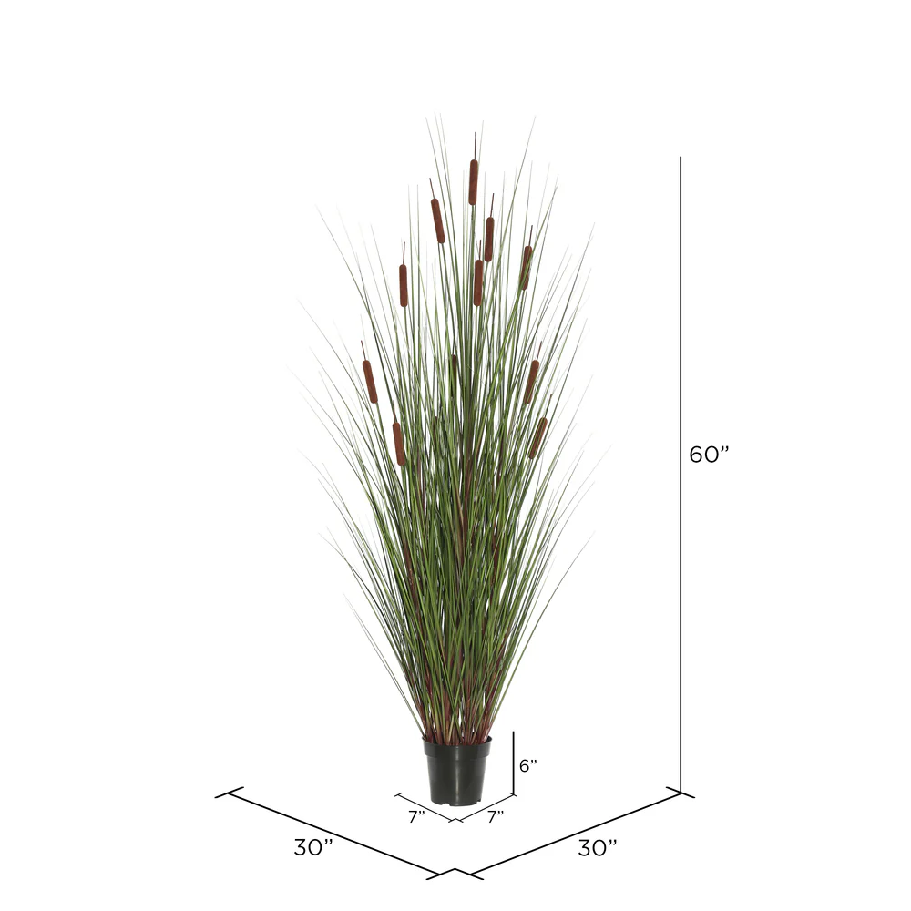 60" IFR PVC Grass & Cattails Artificial Plant w/Pot -Green/Brown - Image 3