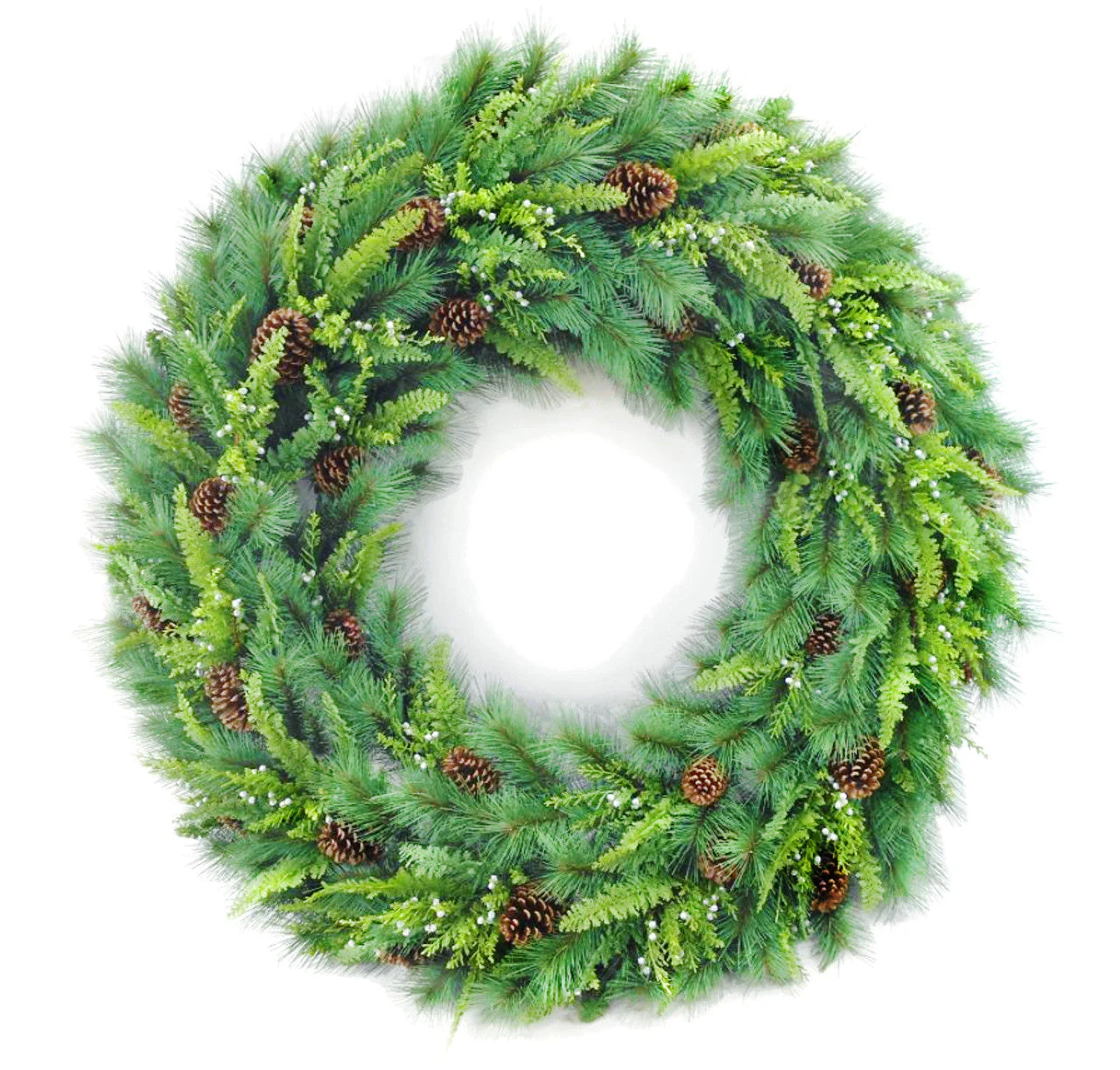60" PE Artificial Woodglen Mixed Pine & Pinecone Wreath -Green