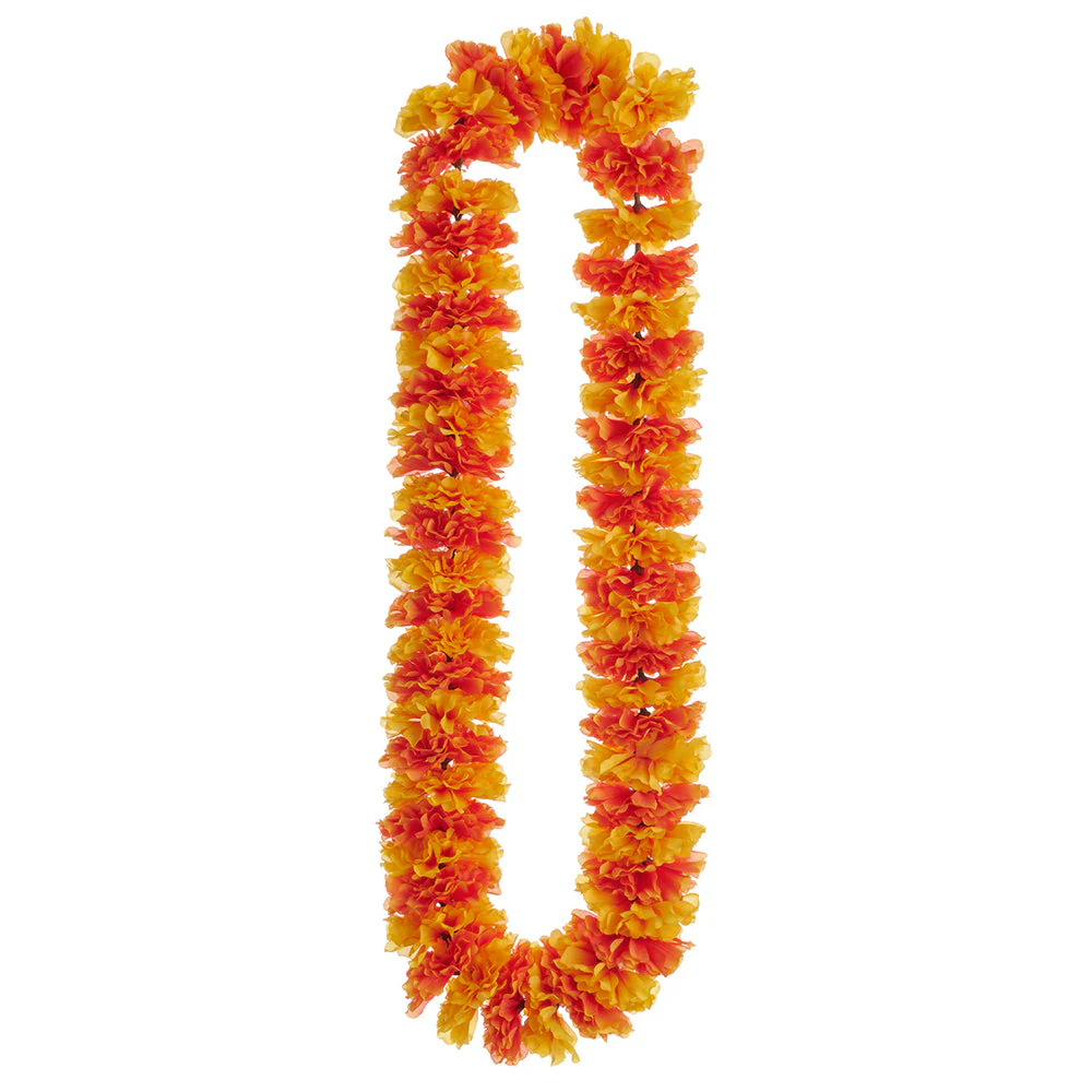 60" Silk Marigold Flower Lei Necklace -Orange/Yellow (Pack of 4)