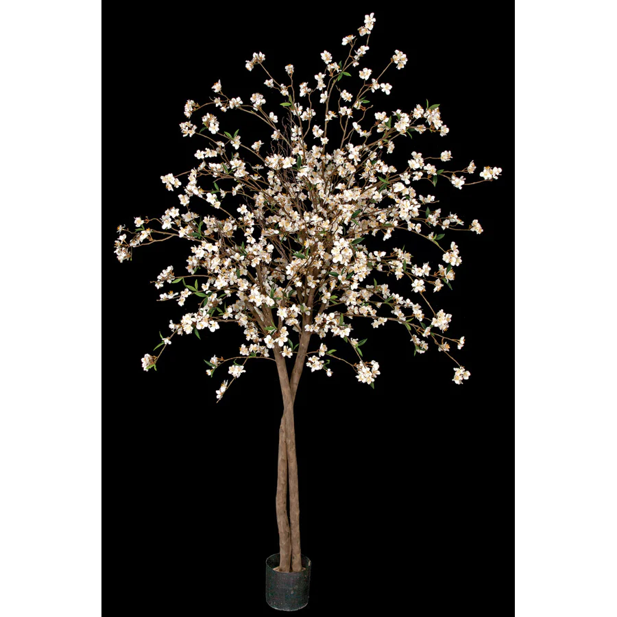 6'6" Cherry Blossom Flower Silk Tree w/Pot -Cream/White