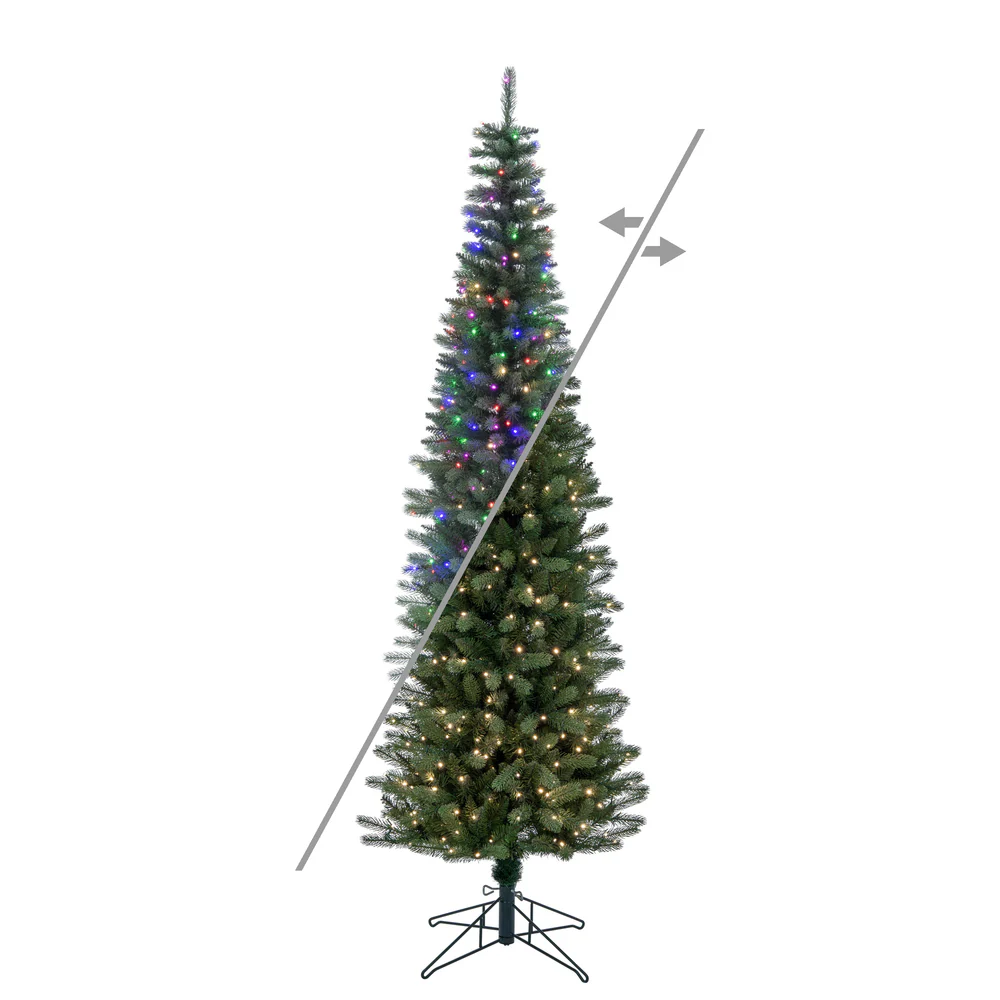 6'6"Hx26"W PE Pencil Frosted Provo Pine Artificial Christmas Tree, Micro LED Pre-Lit (Multi-Mode) -Green/White