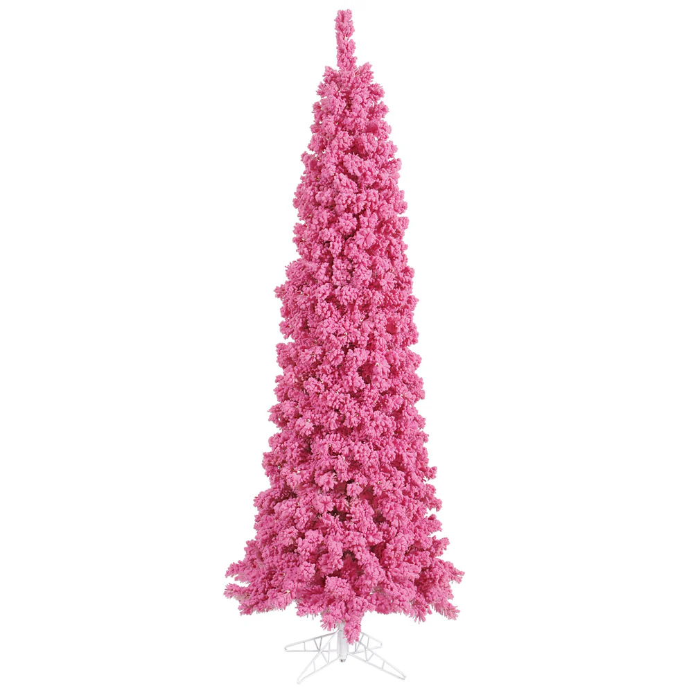 6'6"Hx27"W Flocked Pencil Fir Artificial Christmas Tree, Unlit -Pink