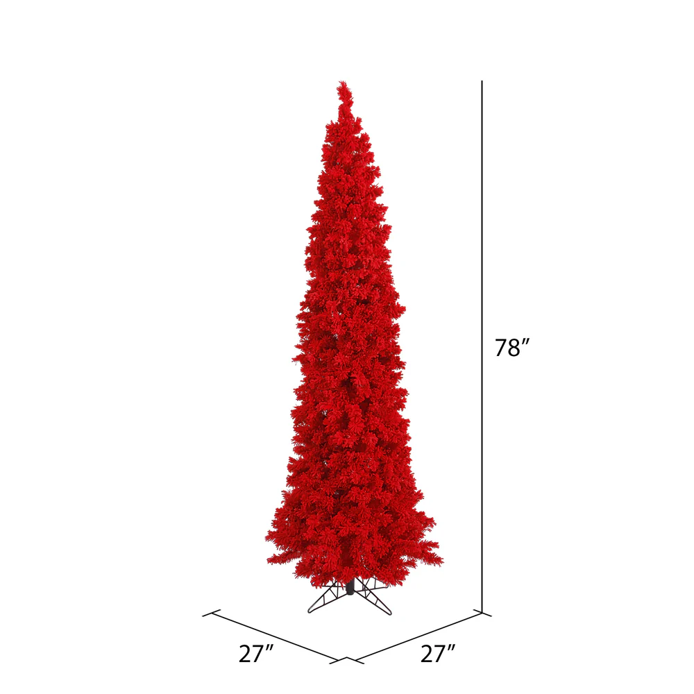 6'6"Hx27"W Flocked Pencil Fir Artificial Christmas Tree, Unlit -Red - Image 2