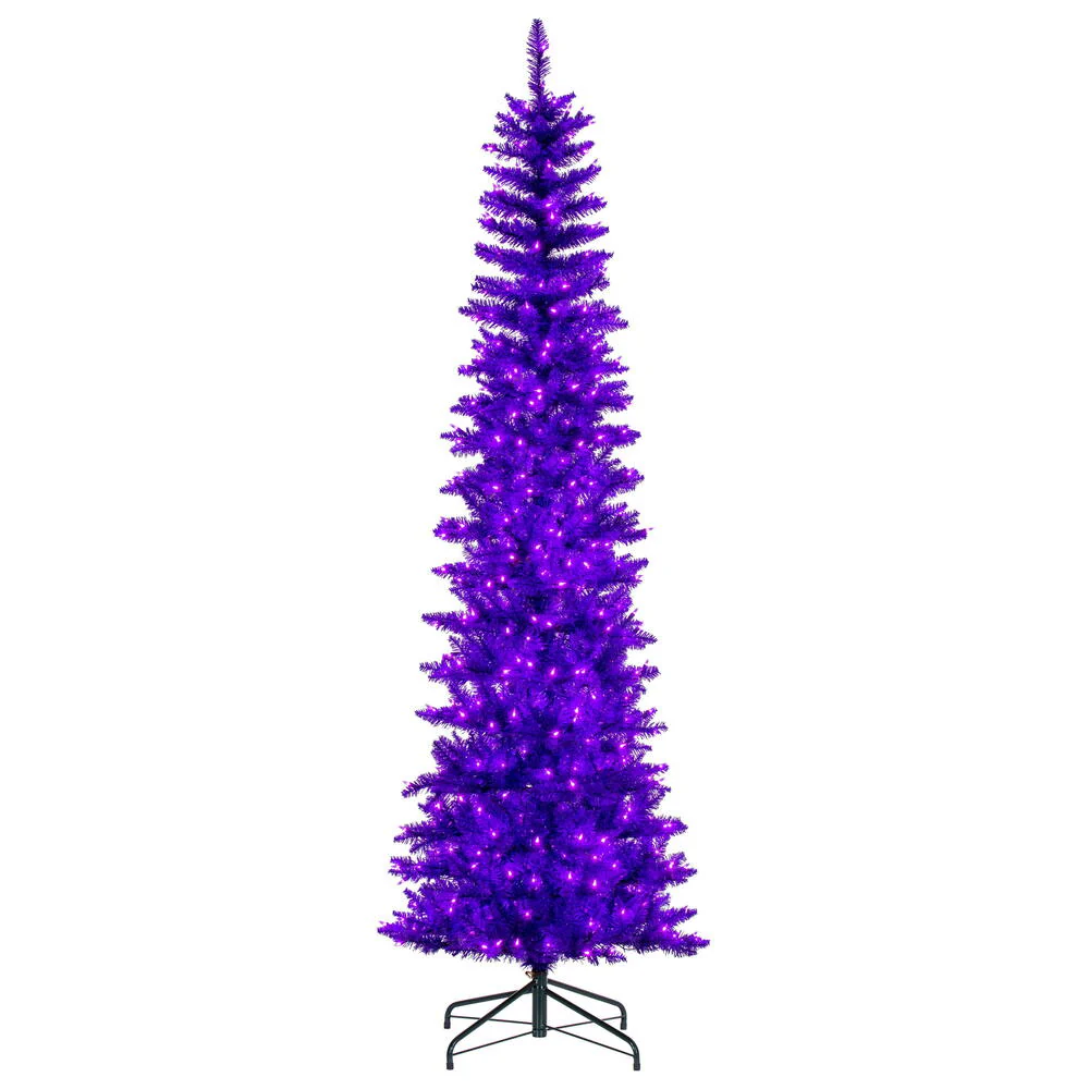 6'6"Hx28"W Pencil Artificial Christmas Tree, LED Pre-Lit (Purple) -Purple