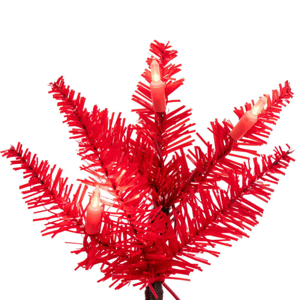 6'6"Hx28"W Pencil Artificial Christmas Tree, LED Pre-Lit (Red) -Red - Image 2