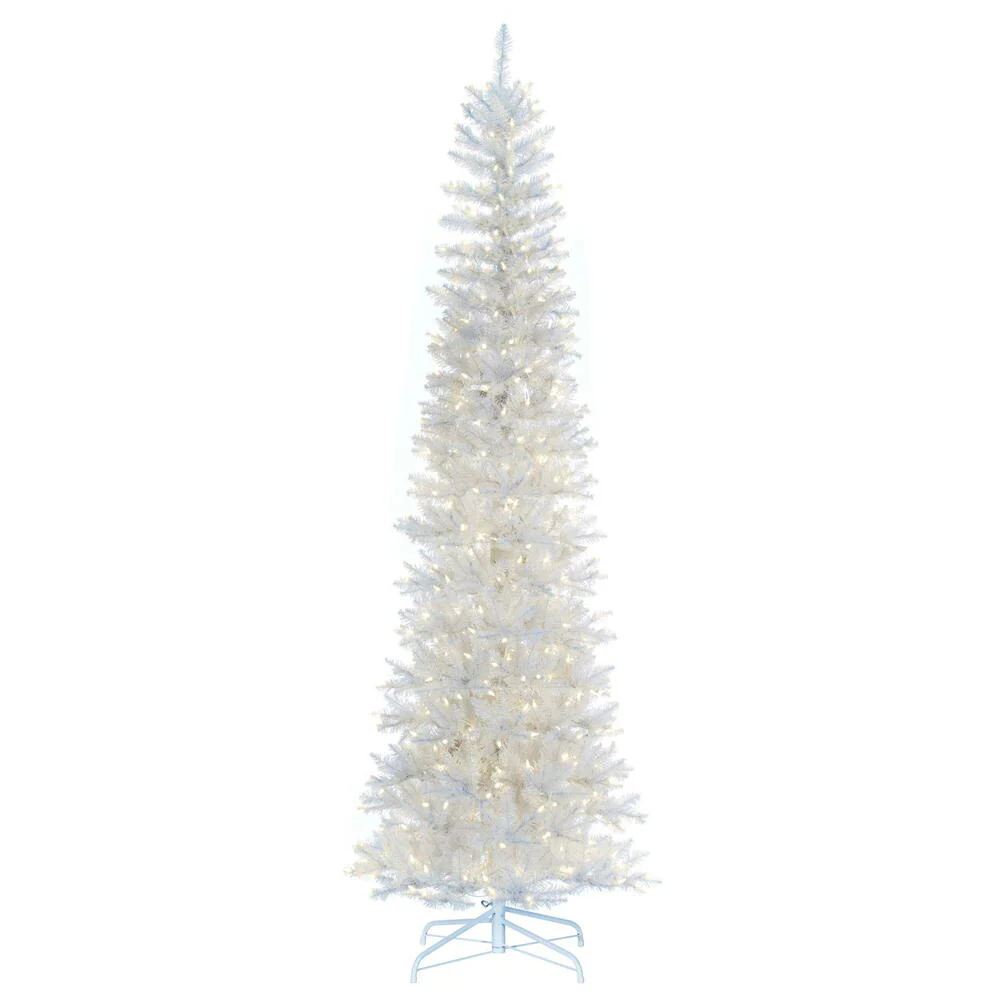 6'6"Hx28"W Pencil Artificial Christmas Tree, LED Pre-Lit -White