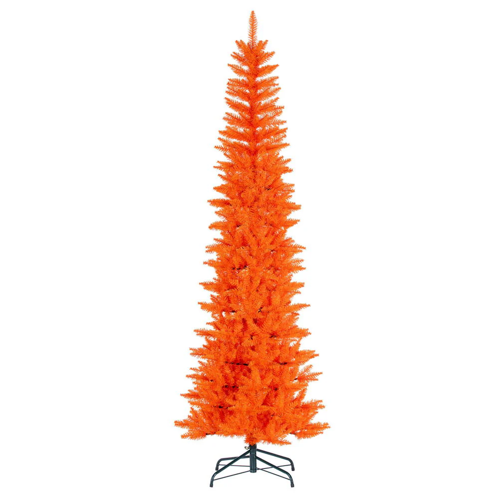6'6"Hx28"W Pencil Artificial Christmas Tree, Unlit -Orange