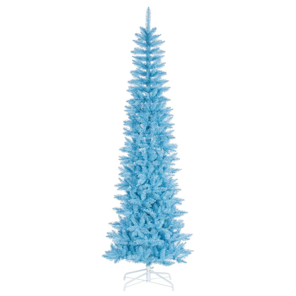 6'6"Hx28"W Pencil Artificial Christmas Tree, Unlit -Sky Blue