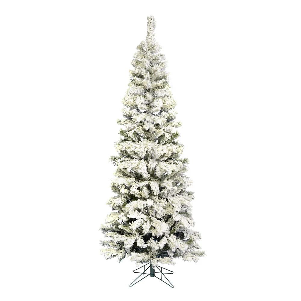 6'6"Hx32"W Flocked Pencil Pacific Pine Artificial Christmas Tree, Unlit -White