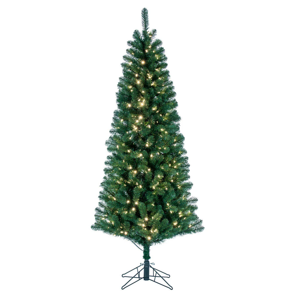 6'6"Hx32"W Slim Salem Pine Artificial Christmas Tree, LED Pre-Lit -Green