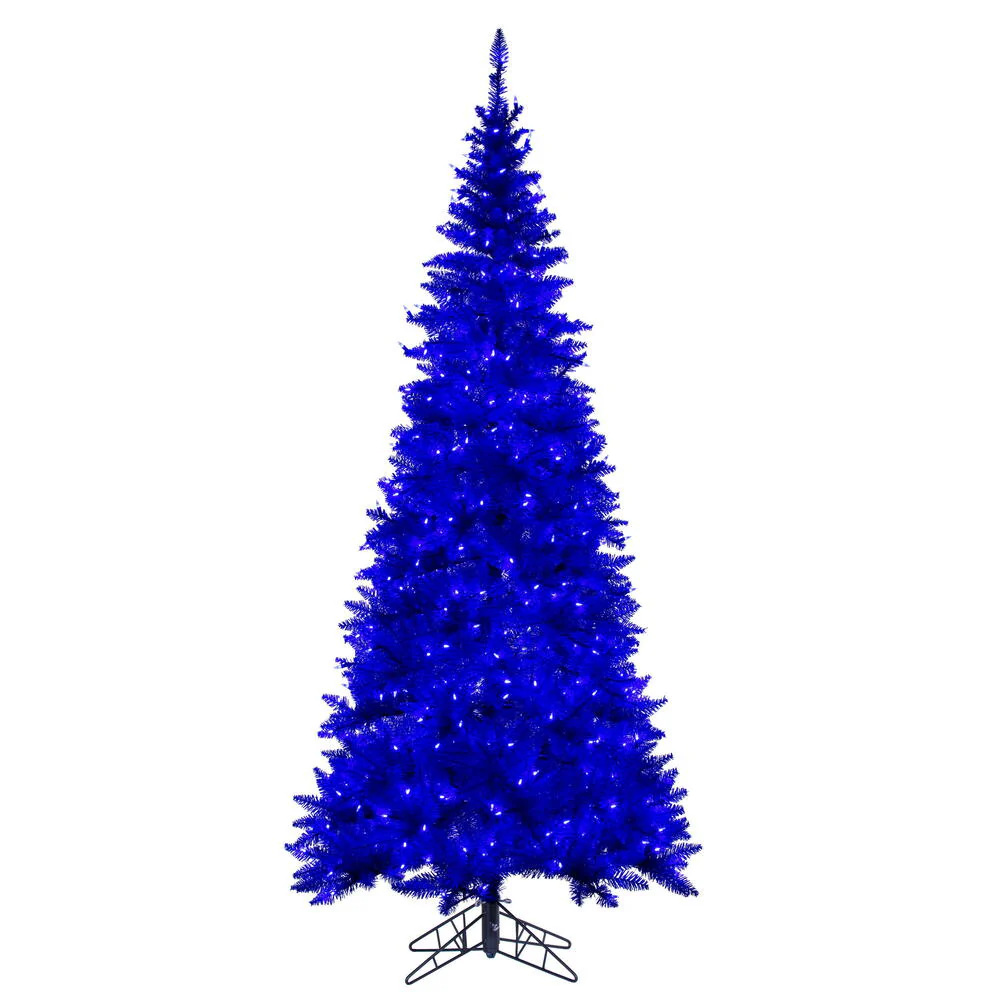 6'6"Hx34"W Slim Fir Artificial Christmas Tree, LED Pre-Lit -Blue