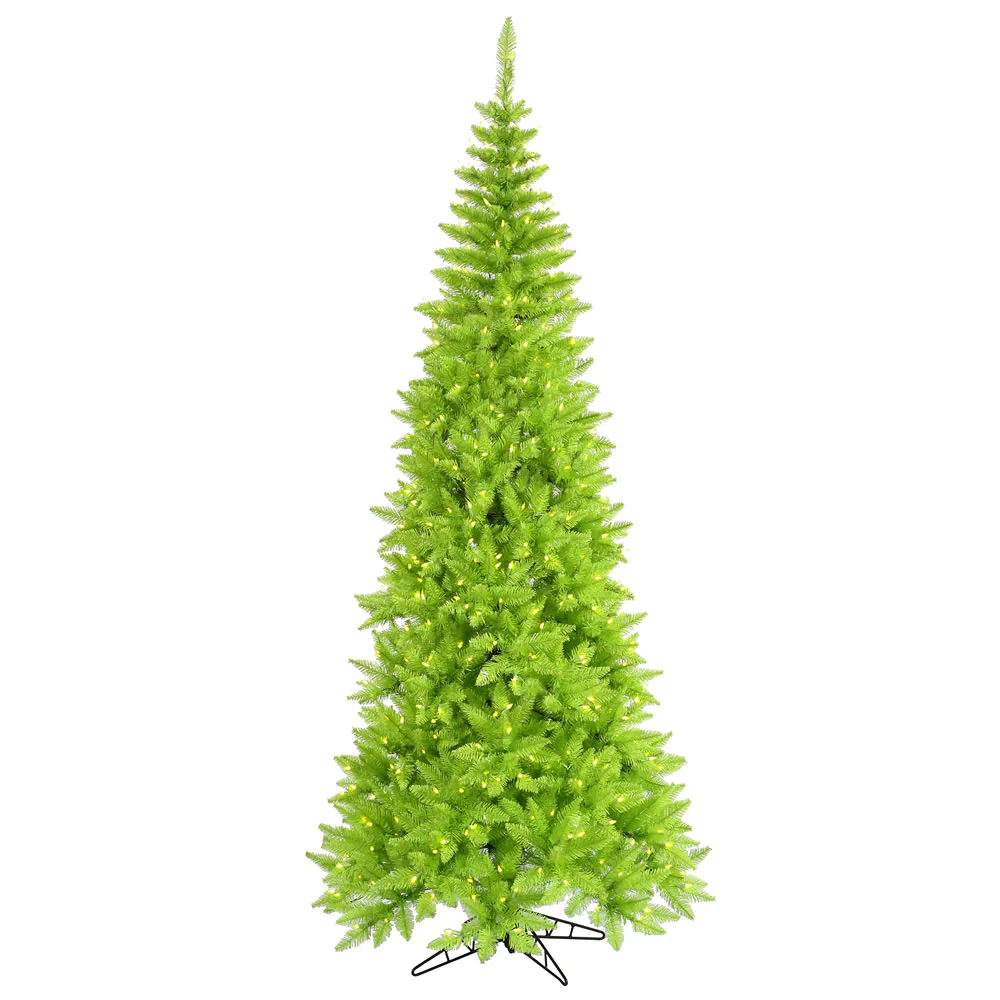 6'6"Hx34"W Slim Fir Artificial Christmas Tree, LED Pre-Lit (Green) -Lime