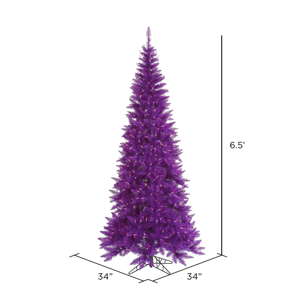 6'6"Hx34"W Slim Fir Artificial Christmas Tree, LED Pre-Lit (Purple) -Purple - Image 2