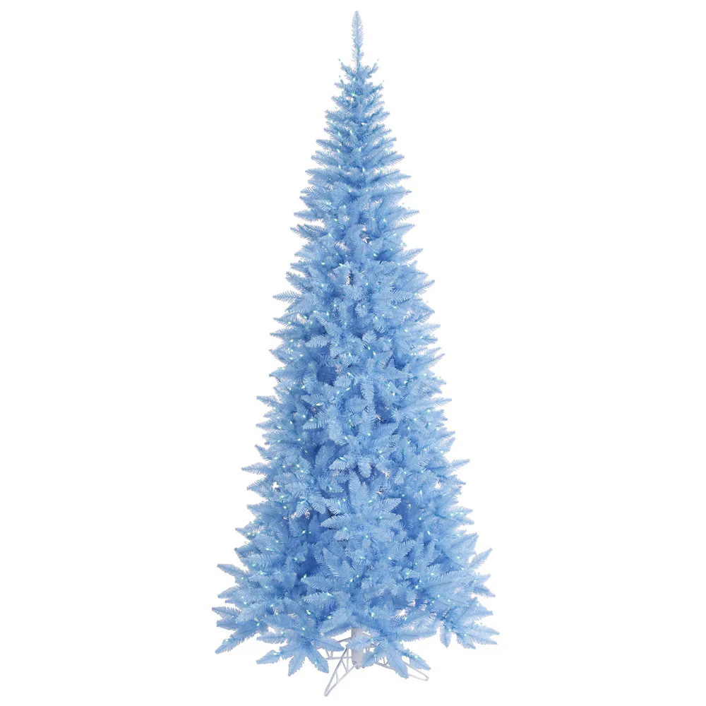 6'6"Hx34"W Slim Fir Artificial Christmas Tree, LED Pre-Lit (Sky Blue) -Sky Blue