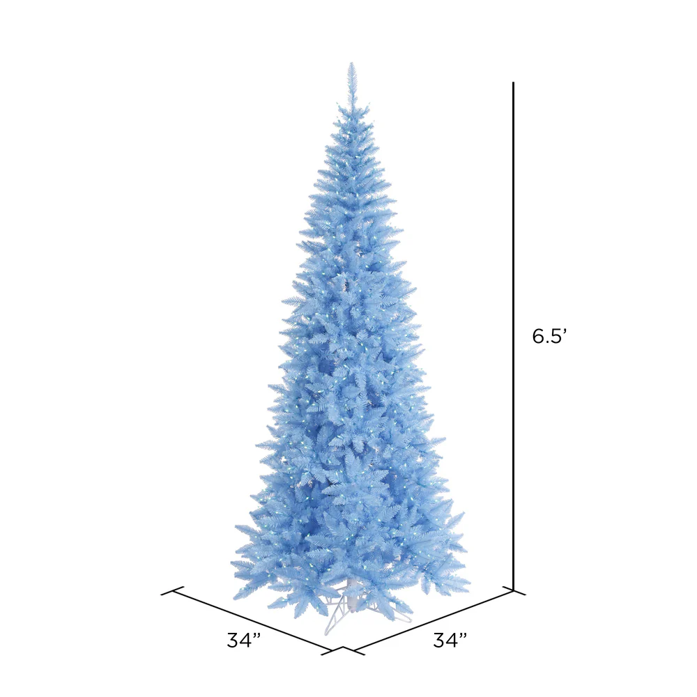 6'6"Hx34"W Slim Fir Artificial Christmas Tree, LED Pre-Lit (Sky Blue) -Sky Blue - Image 2