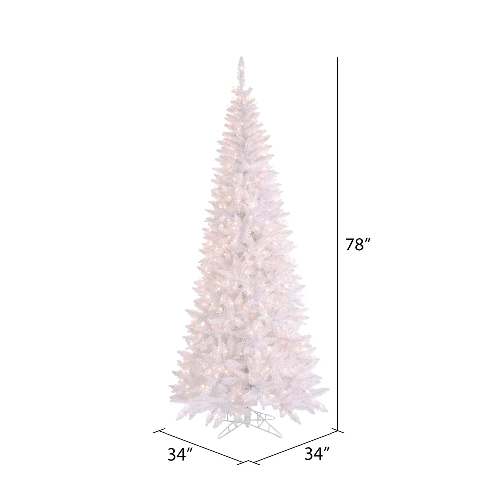 6'6"Hx34"W Slim Fir Artificial Christmas Tree, LED Pre-Lit -White - Image 2
