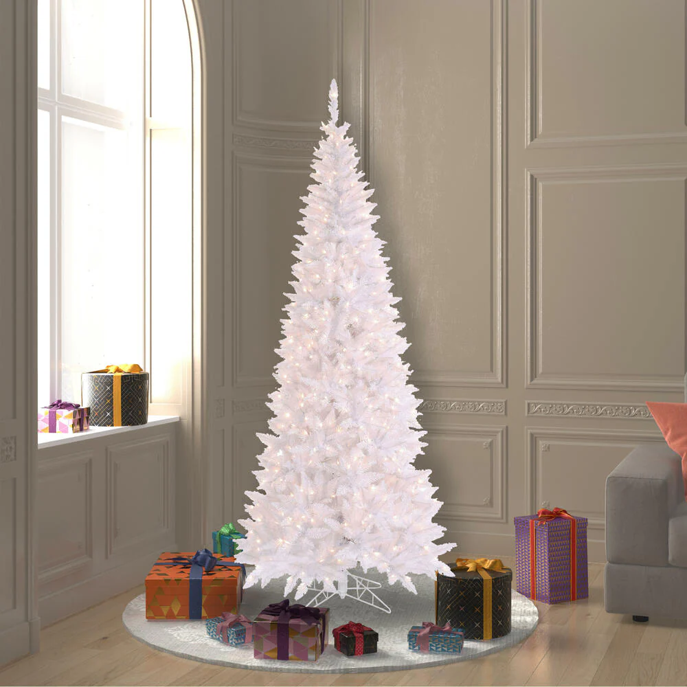 6'6"Hx34"W Slim Fir Artificial Christmas Tree, LED Pre-Lit -White - Image 3