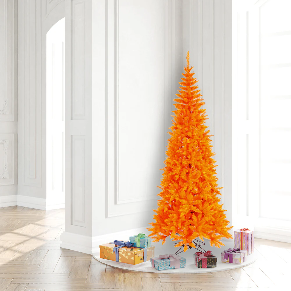 6'6"Hx34"W Slim Fir Artificial Christmas Tree, Unlit -Orange - Image 4