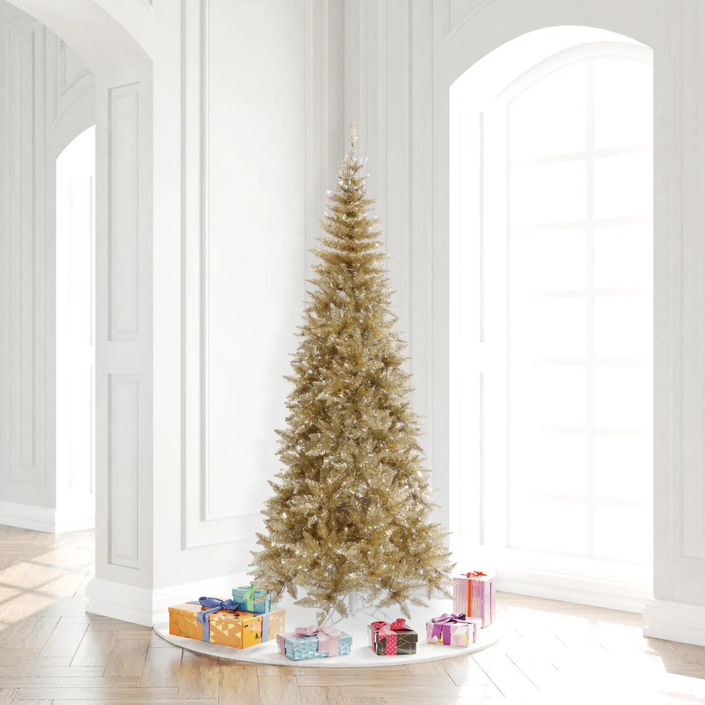 6'6"Hx34"W Tinsel Slim Fir Artificial Christmas Tree, Unlit -Champagne - Image 4