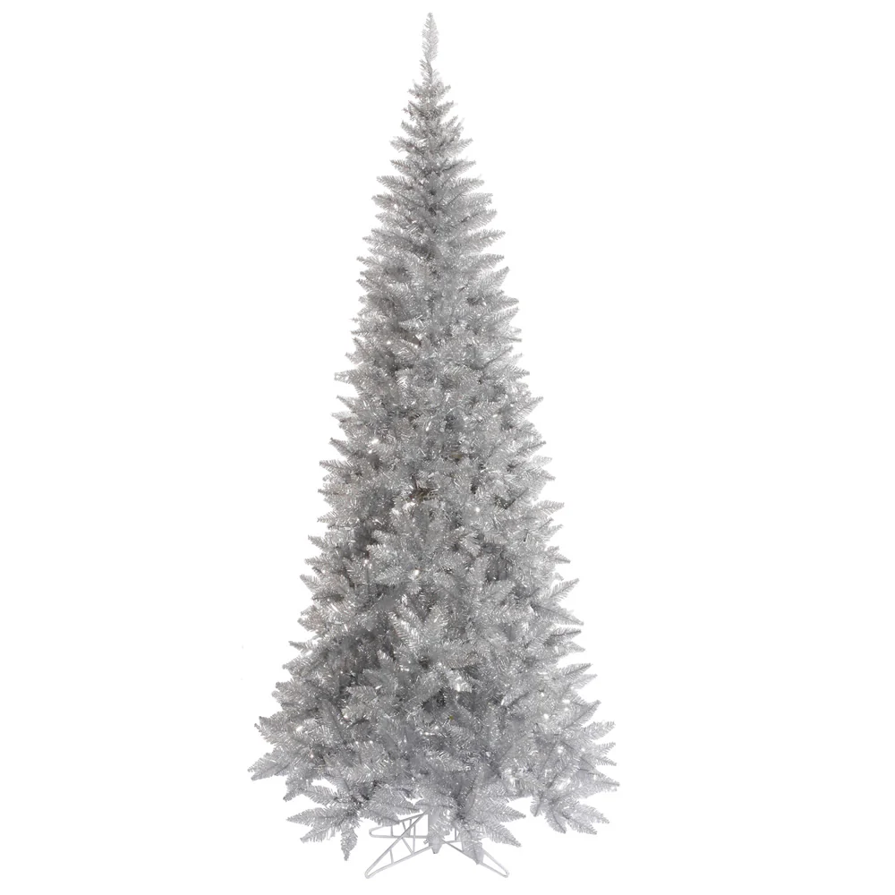 6'6"Hx34"W Tinsel Slim Fir Artificial Christmas Tree, Unlit -Silver