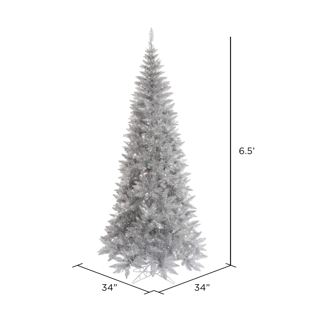 6'6"Hx34"W Tinsel Slim Fir Artificial Christmas Tree, Unlit -Silver - Image 2