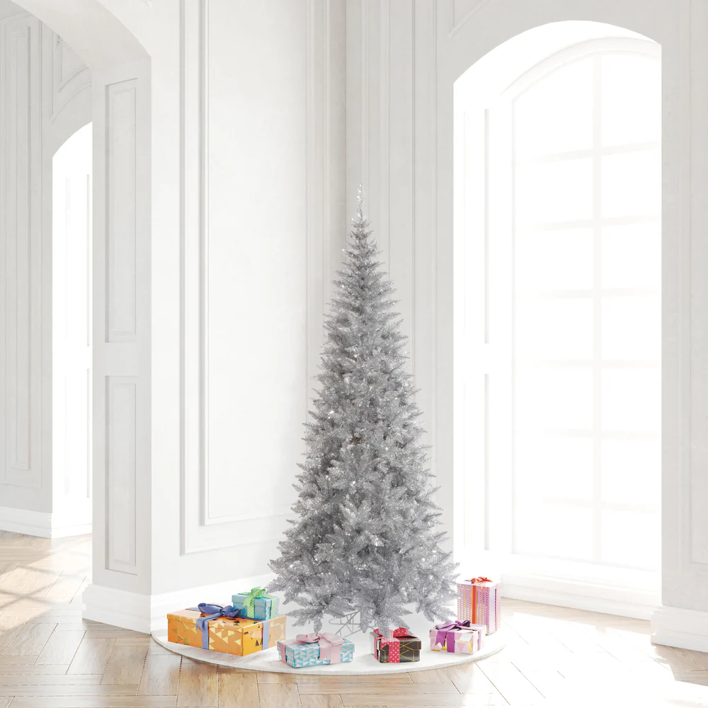 6'6"Hx34"W Tinsel Slim Fir Artificial Christmas Tree, Unlit -Silver - Image 4