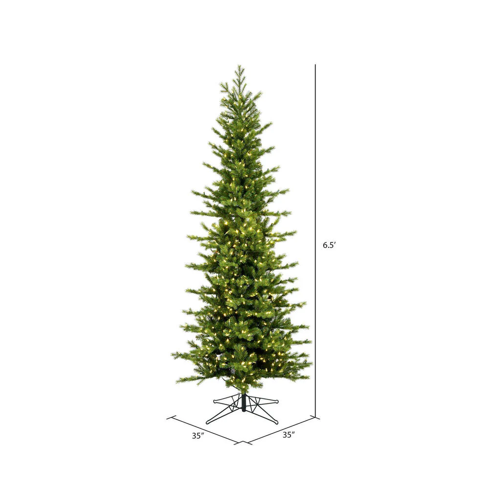 6'6"Hx35"W PE Pencil Moutauk Pine Artificial Christmas Tree, LED Pre-Lit -Green - Image 3