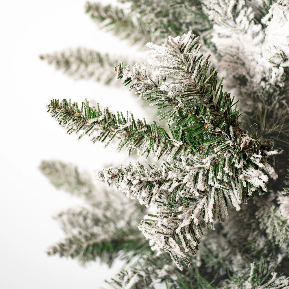 6'6"Hx39"W Flocked Slim Utica Fir Artificial Christmas Tree, Unlit -White/Green - Image 2