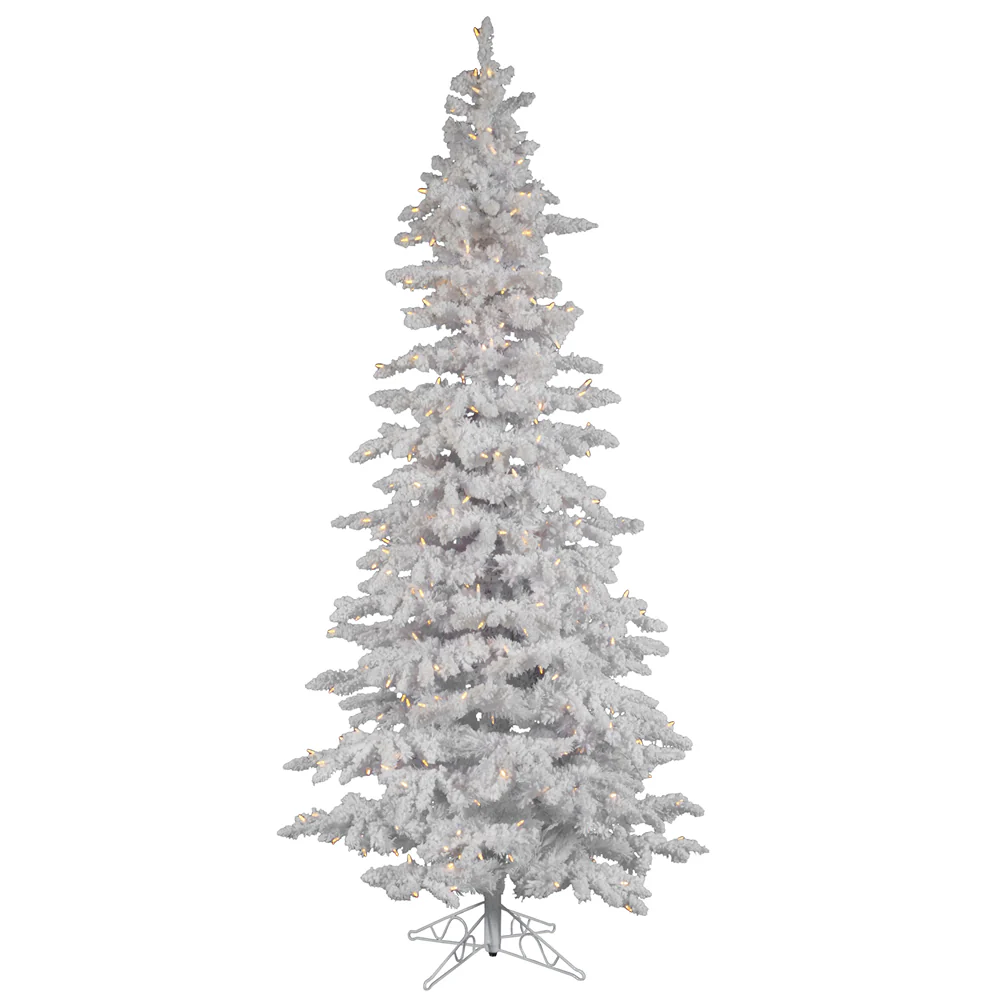 6'6"Hx39"W Flocked Slim White Spruce Artificial Christmas Tree, LED Pre-Lit -White