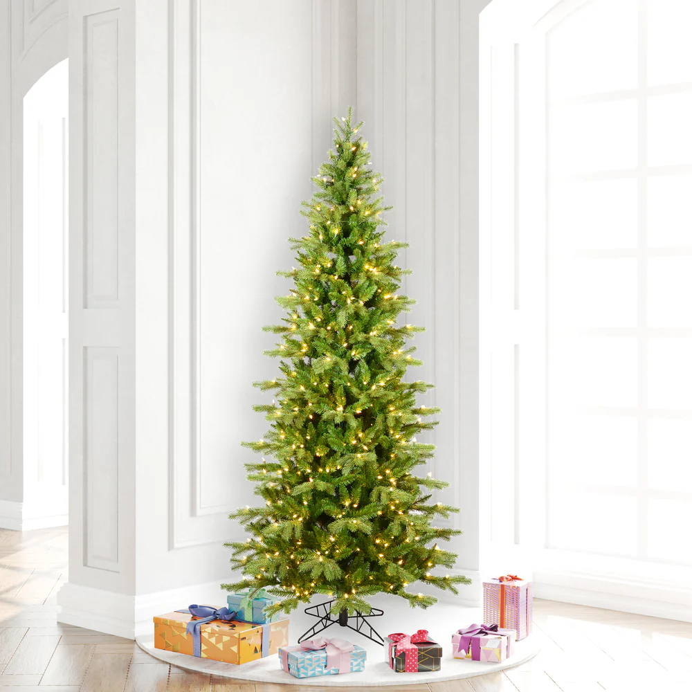 6'6"Hx40"W PE Slim Balsam Spruce Artificial Christmas Tree, LED Pre-Lit -Green - Image 3