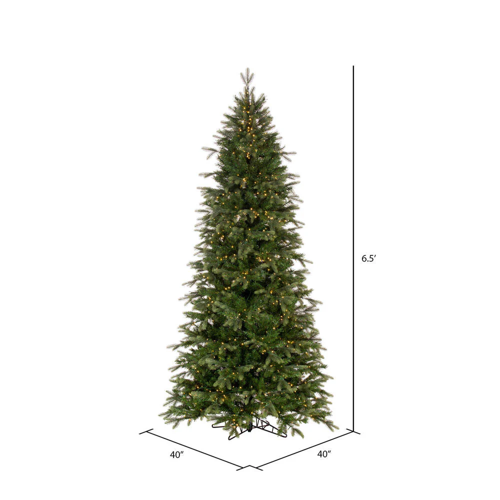 6'6"Hx40"W PE Slim Douglas Fir Artificial Christmas Tree, LED Pre-Lit -Green - Image 3