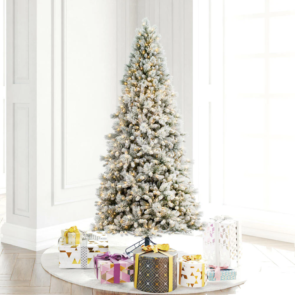 6'6"Hx42"W Flocked Jackson Pine Artificial Christmas Tree, LED Pre-Lit -White - Image 7