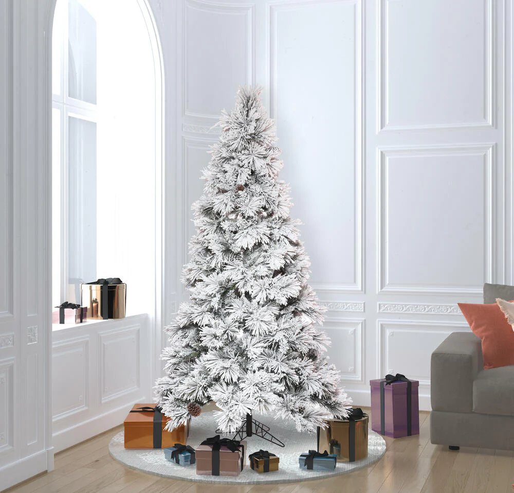 6'6"Hx42"W Flocked Slim Atka Pine Artificial Christmas Tree, Unlit -White - Image 5