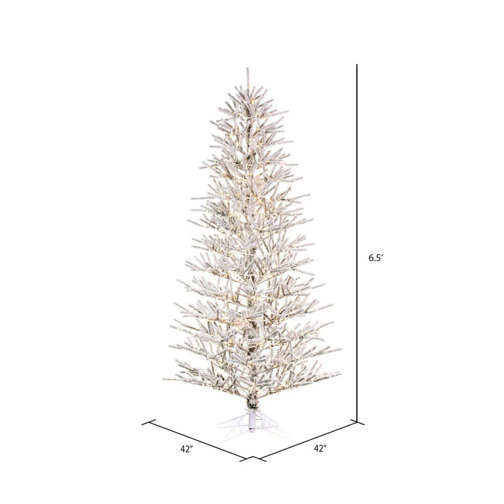 6'6"Hx42"W Flocked Slim Pistol Pine Artificial Christmas Tree, Micro LED Pre-Lit -White - Image 3