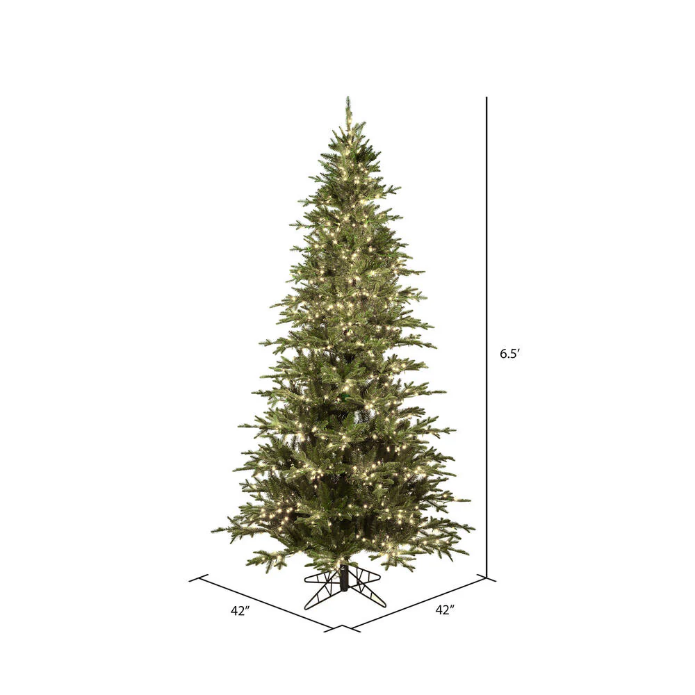 6'6"Hx42"W PE Slim Kamas Fraser Fir Artificial Christmas Tree, Micro LED Pre-Lit -White/Green - Image 3