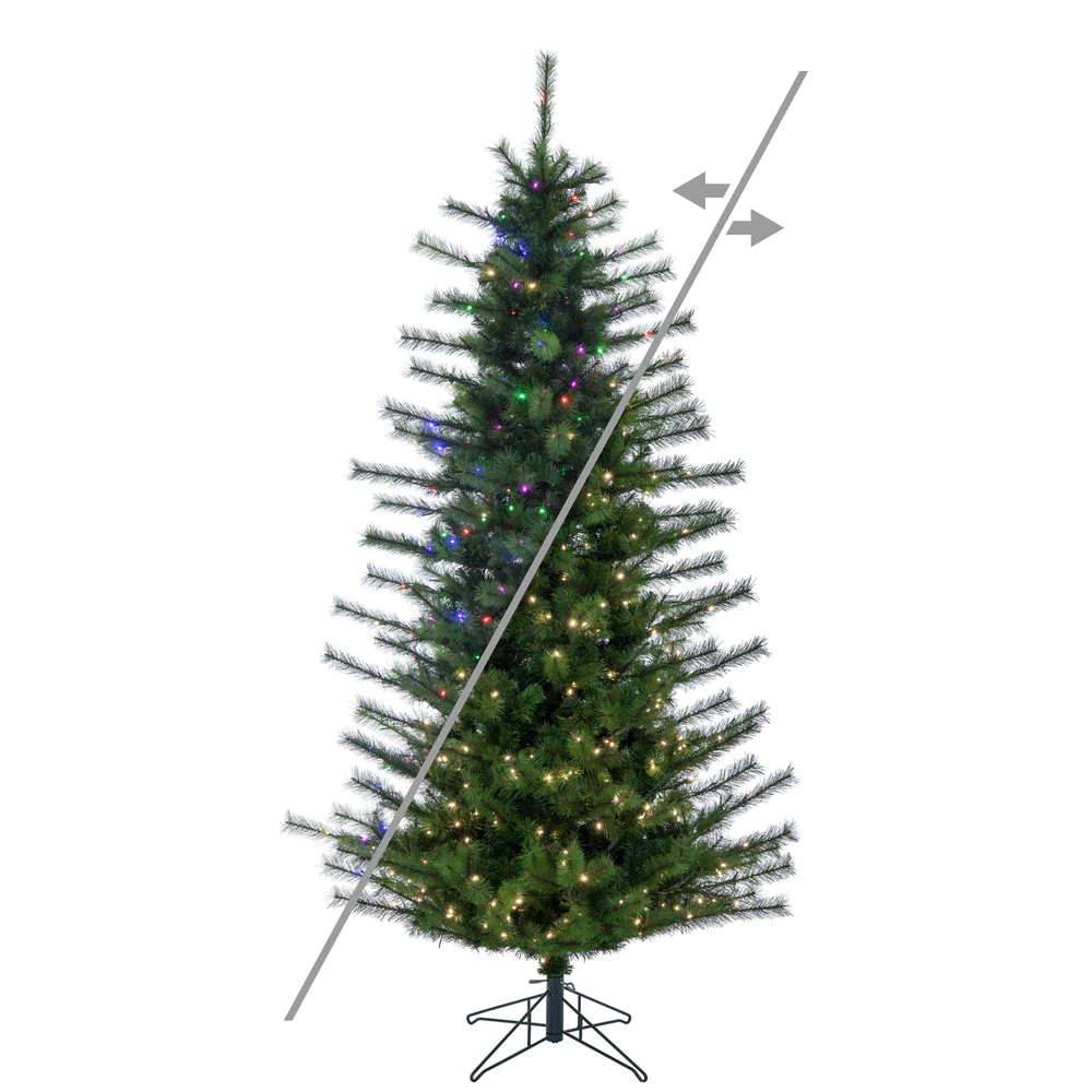 6'6"Hx44"W Slim Lodge Pole Pine Artificial Christmas Tree, Micro LED Pre-Lit (Multi-Mode) -Green
